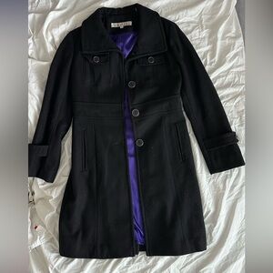 Kenneth Cole Women’s Wool Blend Single-Breasted Peacoat, Purple Satin-Lined